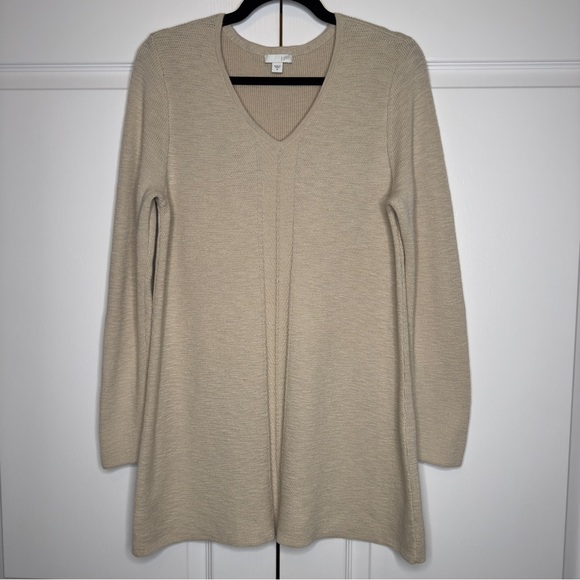 J. Jill Sweaters - J. J. Jill Beige Cotton Blend V-Neck Sweater Dress Women’s Medium